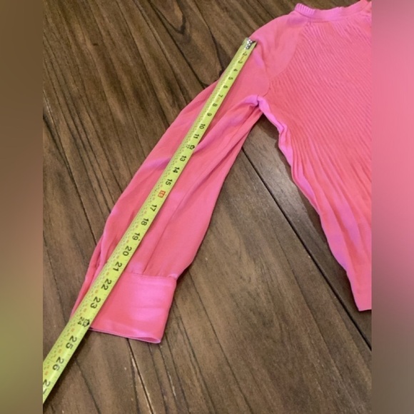 Halogen Pleated flowy long sleeve BLOUSE coral pink high neck top M - Picture 15 of 16